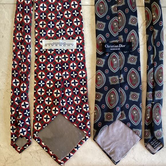 Givenchy + Dior Men’s Vintage Designer Tie Lot of 2, Silk Wedding Classic Luxury - Picture 2 of 11